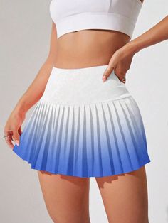 Blue  Collar  Fabric Ombre Skirt Embellished High Stretch  Women Activewear Ombre Skirt, Sports Skirts, Tennis Skirt, Wide Waistband, Outdoor Woman, Free Clothes, Blue Fabric, Active Wear For Women, Long Sleeve Hoodie