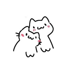 two cats hugging each other with one cat's face drawn on the back ground