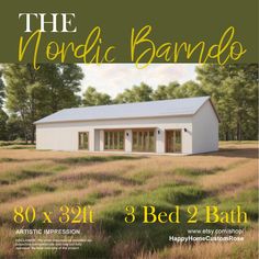 an advertisement for the world's most beautiful barns, featuring three beds and two bathrooms