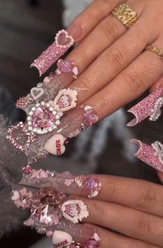 Long Junk Nails, Long Duck Nails, Girls Nail Designs, Junk Nails, Long Acrylic Nail Designs, Duck Nails, Ombre Acrylic Nails, Grunge Nails, Girly Acrylic Nails