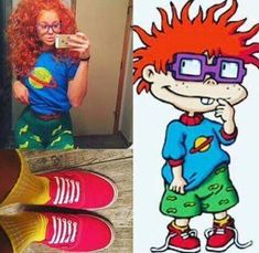 Rugrats Costume, Chuckie Rugrats, Pun Costumes, Cartoon Halloween Costumes, Punny Halloween Costumes, Halloween Costume Puns, 90s Halloween Costumes, Halloween Costumes Ideas, Halloween Coustumes