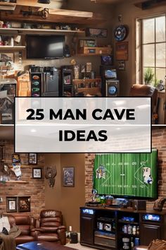 25 man cave ideas displayed in a cozy, rustic themed room with a mix of sports memorabilia and vintage decor. Garage Man Cave Ideas On A Budget, Man Room Ideas, Basement Man Cave Ideas, Gentlemans Room, Hunting Man Cave