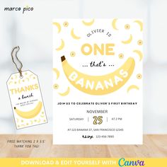 a banana themed birthday party with a one that's bananas tag on the front