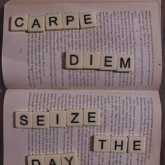 the words carpe diem and seize the day are spelled by scrabbles