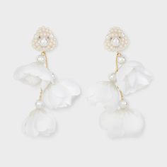 two pairs of white flower and pearl earrings