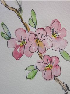 watercolor painting of pink flowers on white paper