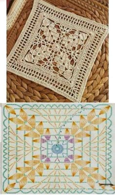 two pictures with different designs on them, one has a basket and the other is a table