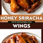 two plates with wings on them and the words honey sriraca wings above it