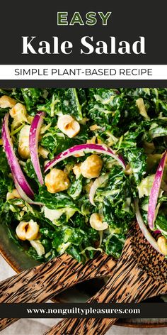 kale salad with red onions and radishes in a bowl