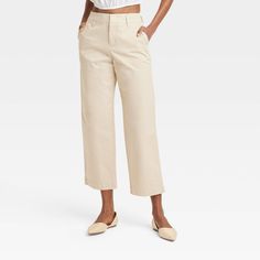 Elevate your everyday wardrobe with these High-Rise Straight Ankle Chino Pants from A New Day™. Tailored in a straight-leg silhouette, these ankle chino pants are crafted from soft, stretch twill fabric. They're designed with a fly button and zipper closure for a snug fit, while side slash pockets add space for small essentials. Pair them with anything from blouses to basic tees to tailored shirts for a variety of casual-chic outfits. A New Day™: Style that goes wherever you do. Wide Leg Crop Pants, Cropped Wide Leg Pants, Casual Chic Outfit, Chino Pants, Tailored Shirts, Bottom Clothes, Universal Thread, Pull On Pants, Straight Pants