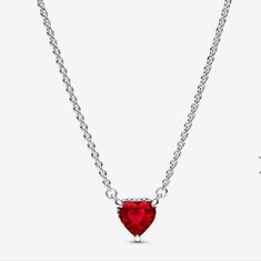 Pandora Sparkling Heart Halo Pendant Collier Necklace 392542c01-45 Red Heart Cut Sterling Silver Necklace, Sterling Silver Red Heart Necklace, Red Sterling Silver Necklace With Heart Pendant, Red Sterling Silver Heart Necklace With Beads, Red Sterling Silver Heart Bead Necklace, Pandora Heart Necklace, Coquette Red, Pandora Jewelry Necklace, Pandora Jewelry Box