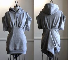 two pictures of a hoodie on a mannequin with hair pins in it