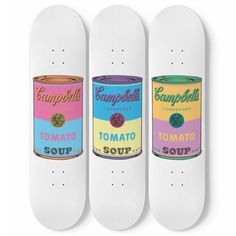 Neon Campbell's Soup (White) Andy Warhol Inspired 3-piece Skateboard Wall Art Campbell's Soup Cans, Andy Warhol Inspired, Skateboard Deck Art, Skateboard Wall Art, Custom Skateboards, Deck Size, Campbell Soup, Future Apartment Decor, Skateboard Design