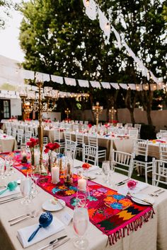 the tables are set up for an event