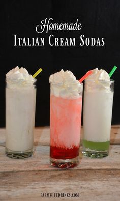 homemade italian cream sodas with whipped cream in them