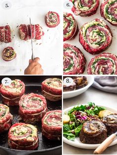 the steps to making meat rolls are shown