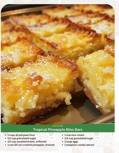 a close up of a plate of food with pineapple bars