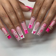 Long Baddie Nails, Pink Baddie Nails, Freestyle Nails, Nails Styles, Acrylic Ideas, Pink Gel Nails, Spring Acrylic Nails, Wow Nails, Long Nail Designs