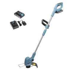 a cordless string trimmer is shown with accessories