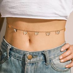 Butterfly Belly Chain Jóias Body Chains, Butterfly Belt, Waist Jewelry, Metal Pattern, Body Chains, Belt Length, Belly Chain, Crystal Stars, Waist Chain