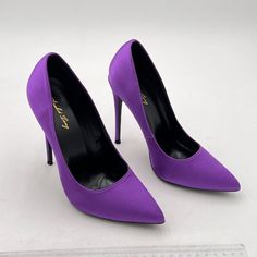 Elegant Purple Heels For Office, Purple Prom Shoes, Dark Purple Heels, Satin High Heels, High Heels For Prom, Purple Pumps, Dressy Style, Purple Prom, Height Measurement