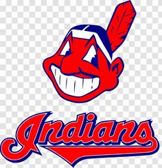 the cleveland indians logo is shown in red and blue