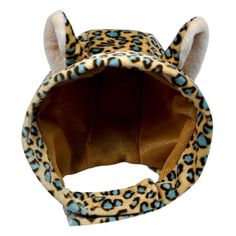 a leopard print hat with ears on it