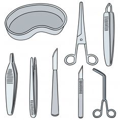 different types of scissors and other items for the procedure stock photo - image 34987