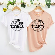 Cabo Crew 2024 Shirt, Cabo Travel Shirt, Girls Trip Shirts, Mexico Vacation Shirts, Family Trip Shirts, Summer Holiday Shirt, Beach Trip Tee NOTE  We will use Black design for White, Athletic Heather and Heather Peach. White design for all other colors. Dear Customer, We're here to give you best Travel shirt options for you. We want to make everyone smile with our cute , stylish and trendy graphic T-shirts. We can assured you this shirt will be perfect Travel gift whether you will buy it yoursel Cabo Vacation Shirts, Vacation Tshirt Ideas Group, Beach Shirt Ideas, Group Shirts Ideas Friends Vacation, Group Trip Shirts, Travel Merch