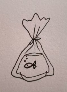 a drawing of a fish in a bag