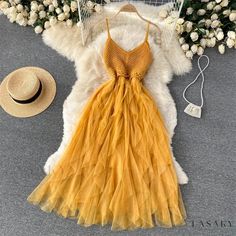 Lasaky - Exquisite Long Dress with Ruched Accents and Dainty Shoulders Fluffy Skirt, Preppy Dresses, Dress Women Elegant, Ruffles Fashion, Gauze Dress, Empire Dress, Crewneck Dress, Maxi Dress Party, Long Gown