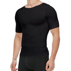 Please Note That This Is Not A Regular T-Shirt But A Tight(Slim) Fit Compression Shirt, For Body Shaping Hand Wash Only Wear Under Any Clothes- Invisible Under All Your Clothes, Such As Suits, Formal Dress Shirts, Workout Shirts, T-Shirts, Polos And Sweaters. Wear It Anytime, Anywhere, Look Inches Smaller And Pounds Thinner. This Compression Shirt Is The Best Choice For Body Shaping, Definitely A Secret Weapon That Brings Your Self-Esteem Back. High Quality Nylon And Spandex To Stay Shape- This Body Shaper Is Made Of High-End Nylon And Spandex, There Must Not Be Even A Single Sloppy Stitch, The Seams Are Very Sturdy, Unbreakable Even Under Strong Pull And Won't Lose Its Elast Solid Slim Fit Crew Neck T-shirt, Black High Stretch Crew Neck T-shirt, Black Fitted T-shirt, Fitted Cropped T-shirt For Workout, Black High Stretch Short Sleeve T-shirt, High Stretch Black T-shirt For Workout, High Stretch Black Workout T-shirt, Compression Short Sleeve Top In Solid Color, Black Snug Fit Crew Neck Top