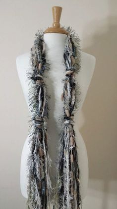 BEST SELLER Scarf Necklace Fringe Scarf Upcycled Yarn Scarf - Etsy Ribbon Yarn Scarf, Yarn Scarf, Homemade Items, Scarf Knots, Womens Scarf, Barbie Doll Clothing Patterns, Scarf Yarn, Boho Scarfs, Scarf Necklace