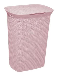 a pink plastic trash can on a white background