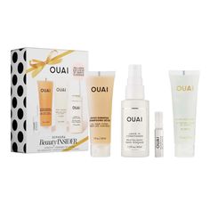 Ouai “The Ouai Of Life” Set Featuring Detox Shampoo Mini, Leave-In Travel Conditioner Mini, St. Bart’s Body Cleanser Mini, And Melrose Place Eau De Parfum Mini. - Detox Shampoo Mini: A Clarifying Shampoo That Deeply Cleanses Away Dirt, Oil, And Product Buildup With Apple Cider Vinegar While Keratin Helps Strengthen Hair. - Leave-In Travel Conditioner Mini: A Leave-In Conditioner That Detangles Hair And Protects Against Heat And Damage To Reduce Frizz And Flyaways. - St. Bart’s Body Cleanser Mini Ouai Shampoo, Sephora Gift Sets, Ouai Leave In Conditioner, Apple Cider Vinegar Shampoo, Travel Size Shampoo, Detox Shampoo, Melrose Place, Sephora Beauty, Perfume Set