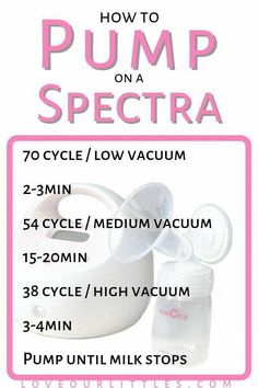 the instructions for how to pump on a spectroa breast pumper, including an infant's cup