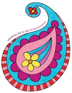 a drawing of a colorful paisley with flowers on it