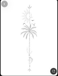 Beach Inspired Spine Tattoos, Dainty Hawaii Tattoo, Palm Tree Arrow Tattoo, Tattoo On Back Of Leg For Women, Spine Beach Tattoos For Women, Hawaii Tattoos For Couples, Palm Tree And Airplane Tattoo, Simplistic Ocean Tattoo, Beach Idea Tattoos