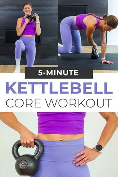 a woman doing kettlebell core workout with the text 5 - minute kettlebell core workout