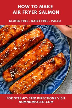 how to make air fryer salmon on a blue plate