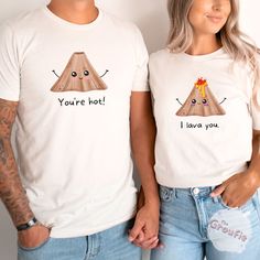 These matching couple shirts are the perfect gift for your boyfriend or girlfriend. Show off your love with each other by wearing these cute couple shirts. SHIRT DETAILS * Bella+Canvas - Adult, Youth, and Toddler shirts * Rabbit Skins - Baby shirts and bodysuits * Next Level - Women's tank tops * Gildan - alternative option if the primary brand is out of stock * 100% soft cotton SIZING * Our shirts are unisex - Run true to size and have a relaxed fit. Order one size smaller for a further slim fit. * If you are unsure about what size to order, please refer to the size chart in the photos or reach out to us. * To measure, lay your favorite shirt flat. Measure armpit to armpit and the length, then compare to the size chart in the photos. * Incorrect size can not be refunded or exchanged. DIRE Funny Cotton Shirt As Gift, Funny Cotton Shirt As A Gift, Funny Cotton Shirt Gift, White Novelty Tops For Gifts, White Novelty Tops As A Gift, White Novelty Tops As Gift, Fun Cotton T-shirt As A Gift, Valentines Matching Outfits For Couples, Couples Valentines Shirts