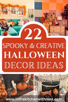 some halloween decorations and pumpkins are featured in this collage with the words 22 spooky & creative halloween decor ideas