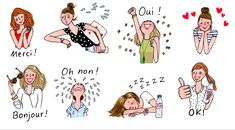 an image of women doing different things on their face and body in the same language