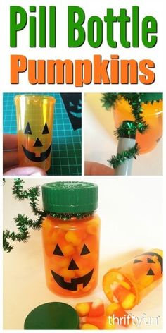 there is a bottle with pumpkins in it