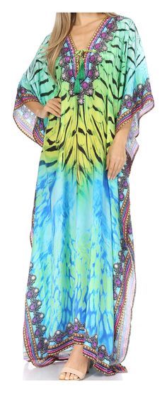 Sakkas gorgeous long flowy beautiful caftan swimwear dress Size Type: One SizeSize: US (0-3X), EU (34-54), UK (6-26)Max bust size: 54 inches (138cm)Length: 56 inches (142 cm) Approximately, Measured shoulder to hem. Department: Women'sItem Type: DressFit Type: Long & RelaxedSleeve Length: Short SleeveSleeve Type: Bell SleeveMaterial: 100% Poly CrepeMaterial Opacity: OpaqueNeckline: Scoop NeckWash Care: Hand wash separately in cold water. Line dry. Pattern: Patterned, GeometricOccasion: CasualSty Short Caftan Dress, Long Pool, Pool Party Dress, Pool Party Dresses, Long Caftan Dress, Ladies Caftan, Latest Summer Fashion, Morning Dress, Summer Fashion Beach