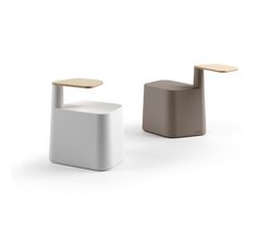 two white and brown stools sitting next to each other