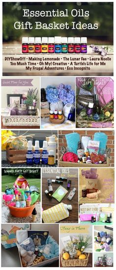 Essential Oils Gift Basket Blog Hop! Beautiful and frugal ideas for oily gifts, perfectly packaged. Halloween Gift Baskets, Diy Essentials, Aromatherapy Gifts, Oil Gifts, Meditation Gifts, Young Living Oils, Gift Basket Ideas