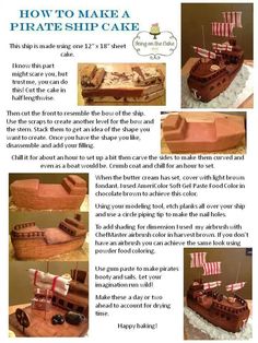 the instructions for how to make a pirate ship cake