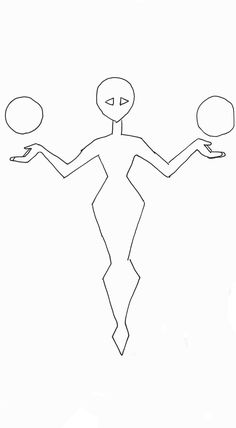 a drawing of a person holding two circles in one hand and an object in the other