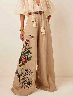 High Waisted Loose Belted Flower Print Pockets Pants Trousers Moda Hippie, Look Boho Chic, Pockets Pants, Leisure Fashion, Loose Trousers, Printed Trousers, Trousers Pants, Style Mistakes, Hippie Chic